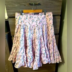 Colori Floral Print Pleated Boho Cottagecore Pink Pastel Midi Skirt Small